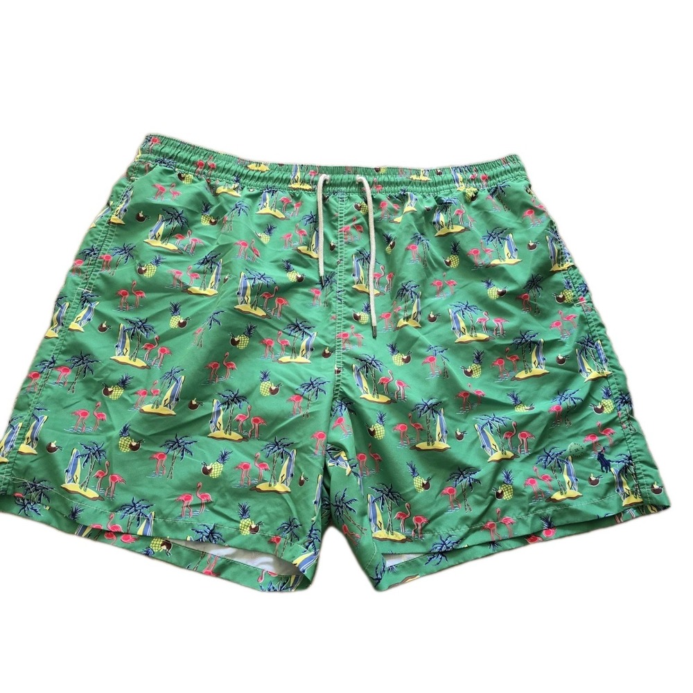 Polo Ralph Lauren Men Swim Trunks Size 3XB Flamingo Board Shorts Green Surf